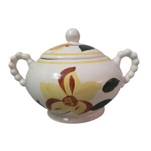 Blue Ridge Southern Pottery Yellow Flower Sugar Bowl Lid Hobnail Handles